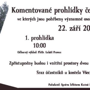 Dvě komentované prohlídky hrobů významných osobností na hřbitově U Všech svatých v Kutné Hoře se uskuteční 22. září