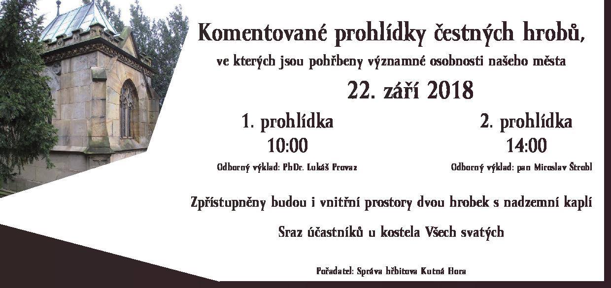 Dvě komentované prohlídky hrobů významných osobností na hřbitově U Všech svatých v Kutné Hoře se uskuteční 22. září