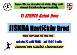 Kutnohorské házenkáře čeká v sobotu 1. kolo 2. LIGY JVČ, ve kterém přivítají JISKRU Havlíčkův Brod.