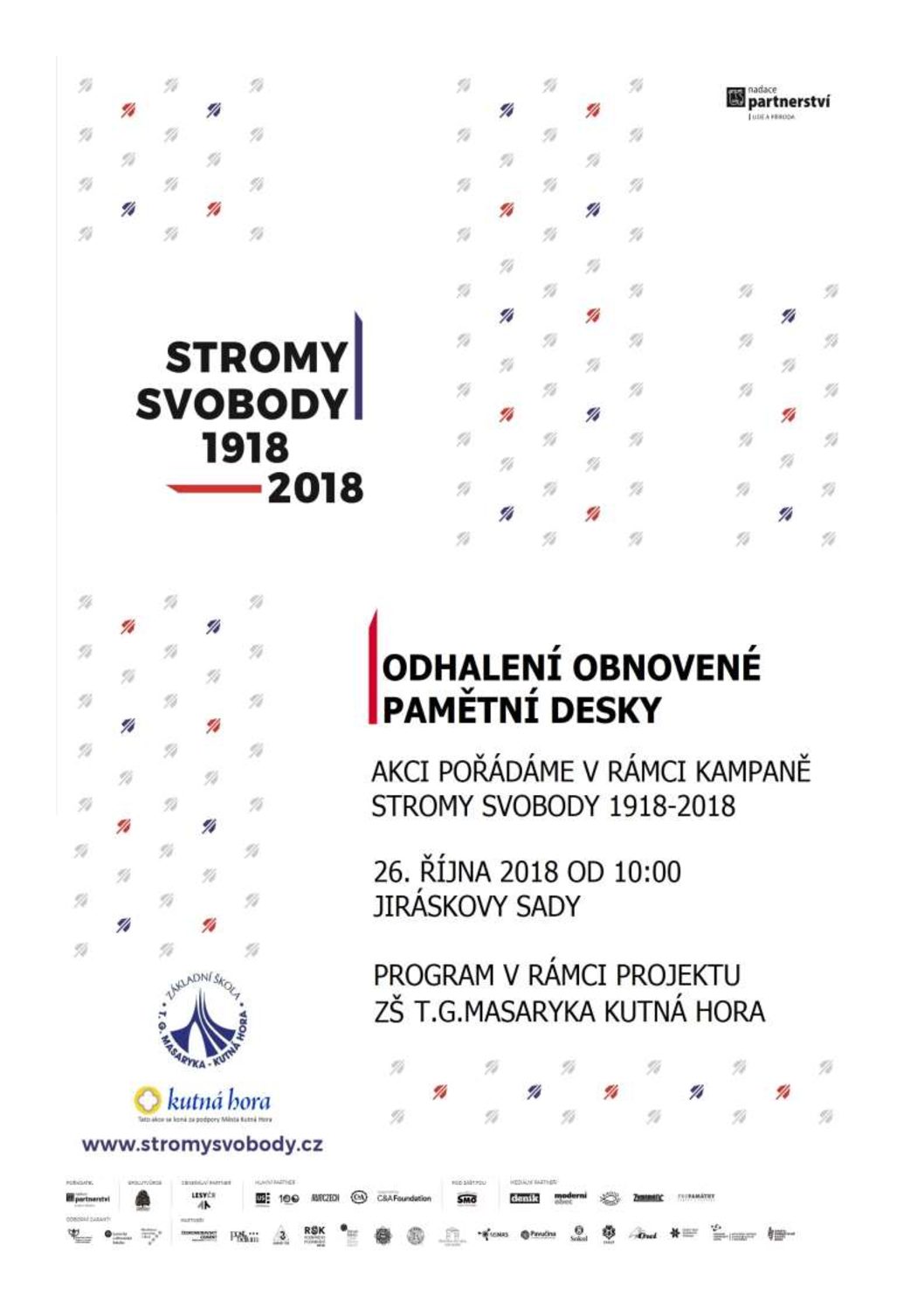 Obnovená pamětní deska bude odhalena u ZŠ T. G. Masaryka v Jiráskových sadech v Kutné Hoře 26. října v 10 hodin