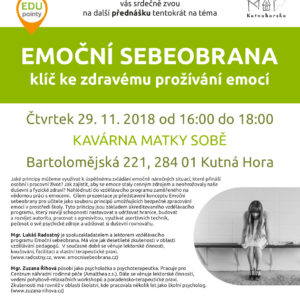 Pozvánka na přednášku do Kavárny Matky sobě v Kutné Hoře: Emoční sebeobrana – klíč ke zdravému prožívání emocí