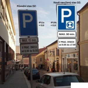 Parkoviště s parkovacím kotoučem nabídne v určitých místech parkování v centru města zdarma po omezenou dobu