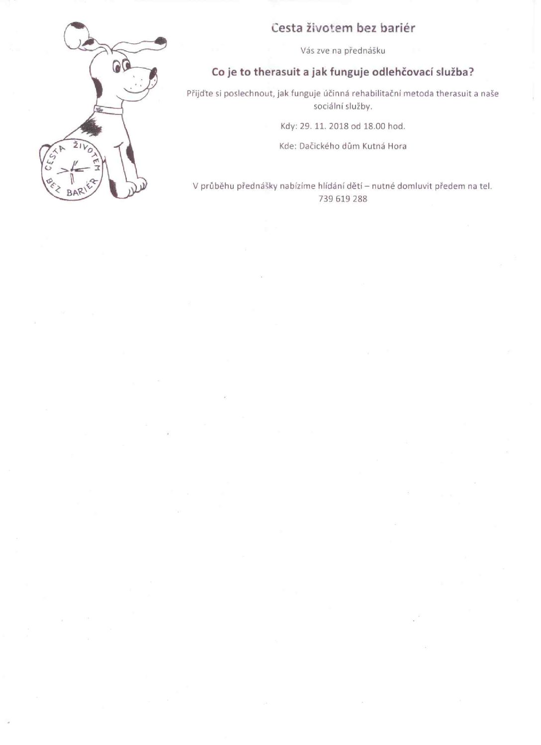 Co je to therasuit a jak funguje odlehčovací služba? Přednáška v Dačického domě 29. 11. pro odborníky i veřejnost zdarma
