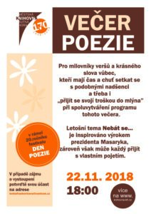 Městská knihovna Kutná Hora zve milovníky veršů a krásného slova na VEČER POEZIE, který se uskuteční 22. 11. od 18 hodin