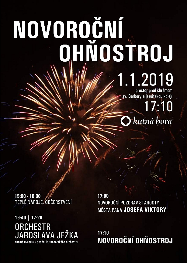 Novoroční ohňostroj rozzáří oblohu nad Kutnou Horou  1. ledna 2019 v 17.10  hodin