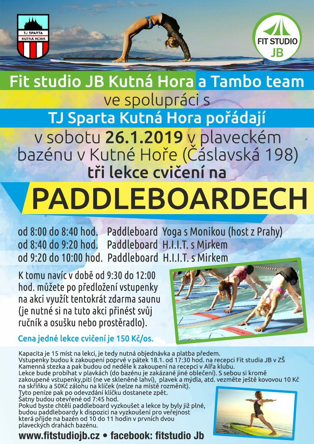 Cvičení na paddleboardech se uskuteční v kutnohorském plaveckém bazénu v sobotu 26. ledna