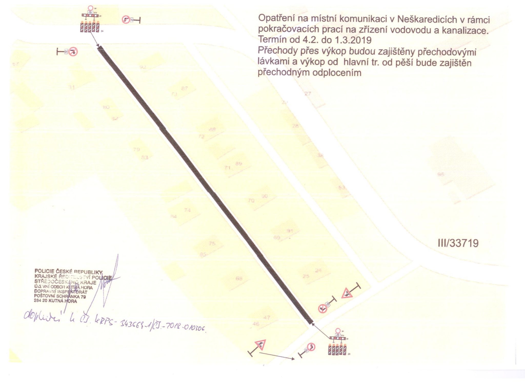Uzavírka místní komunikace v Neškaredicích potrvá od 4. února do 1. března