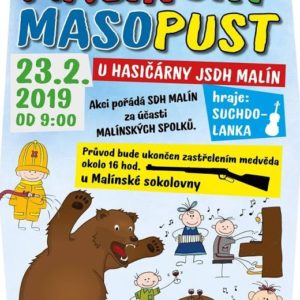 Pozvánka: Masopustní průvod v Malíně vyvrcholí zastřelením medvěda u sokolovny, zahraje Suchdolanka