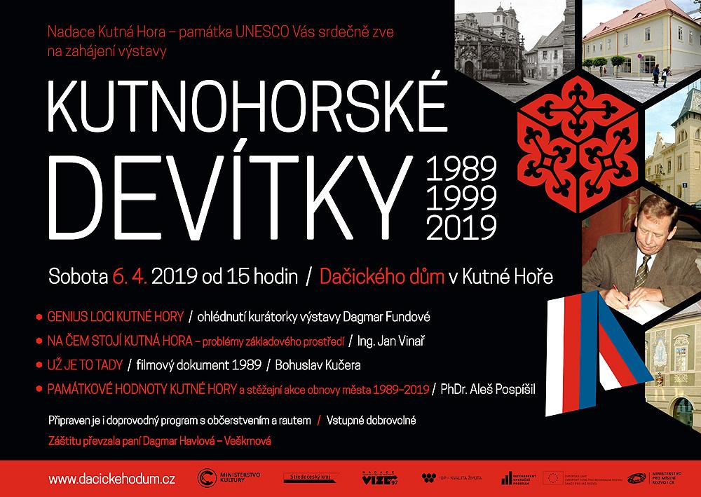 Pozvánka: Zahájení výstavy Kutnohorské devítky (1989, 1999, 2019) se uskuteční 6. dubna od 15 hodin v Dačického domě