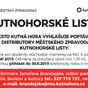 Město Kutná Hora vyhlašuje poptávku na distributory městského zpravodaje Kutnohorské listy. Zájemci se mohou přihlásit do 30. června