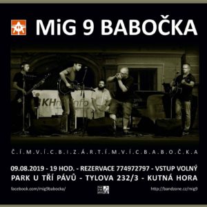 MiG 9 Babočka startuje v pátek 9. srpna od 19 hodin v parku U Tří pávů v Kutné Hoře