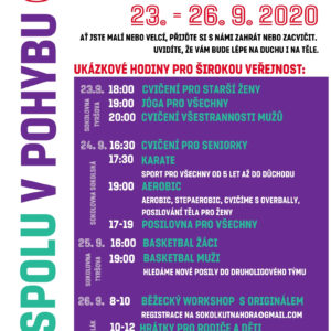 Sokolové zvou: „Buďte s námi v pohybu!“, přijďte si zdarma zacvičit a seznámit se s aktivitami a činností T. J. Sokol