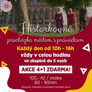 Průvodcovská služba nabízí procházky s kostýmovaným průvodcem za historií města pro skupiny do 5 osob, nyní akce 4+1 zdarma