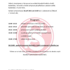 Basketbalisté oslaví 18. září v sokolovně 70 let od založení oddílu v Kutné Hoře