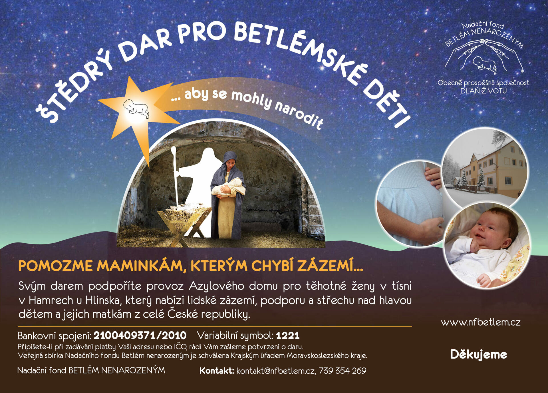 Výtěžek ze vstupného do sedleckých památek na 1. a 2. svátek vánoční poputuje nadačnímu fondu Betlém nenarozených