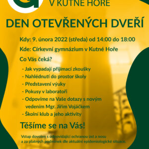 Den otevřených dveří Církevního gymnázia v Kutné Hoře se uskuteční 9. února