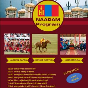 Naadam, tradiční mongolský festival s koňskými dostihy, lukostřelbou a mongolským zápasem se uskuteční 18. června na fotbalovém hřišti na Kaňku
