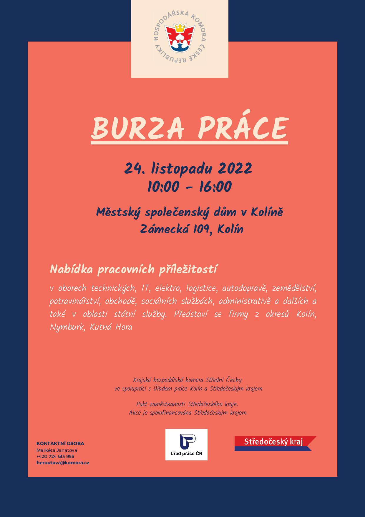 Z redakční pošty: Burza práce se uskuteční 24. listopadu od 10 do 16 hodin v Městském společenském domě v Kolíně