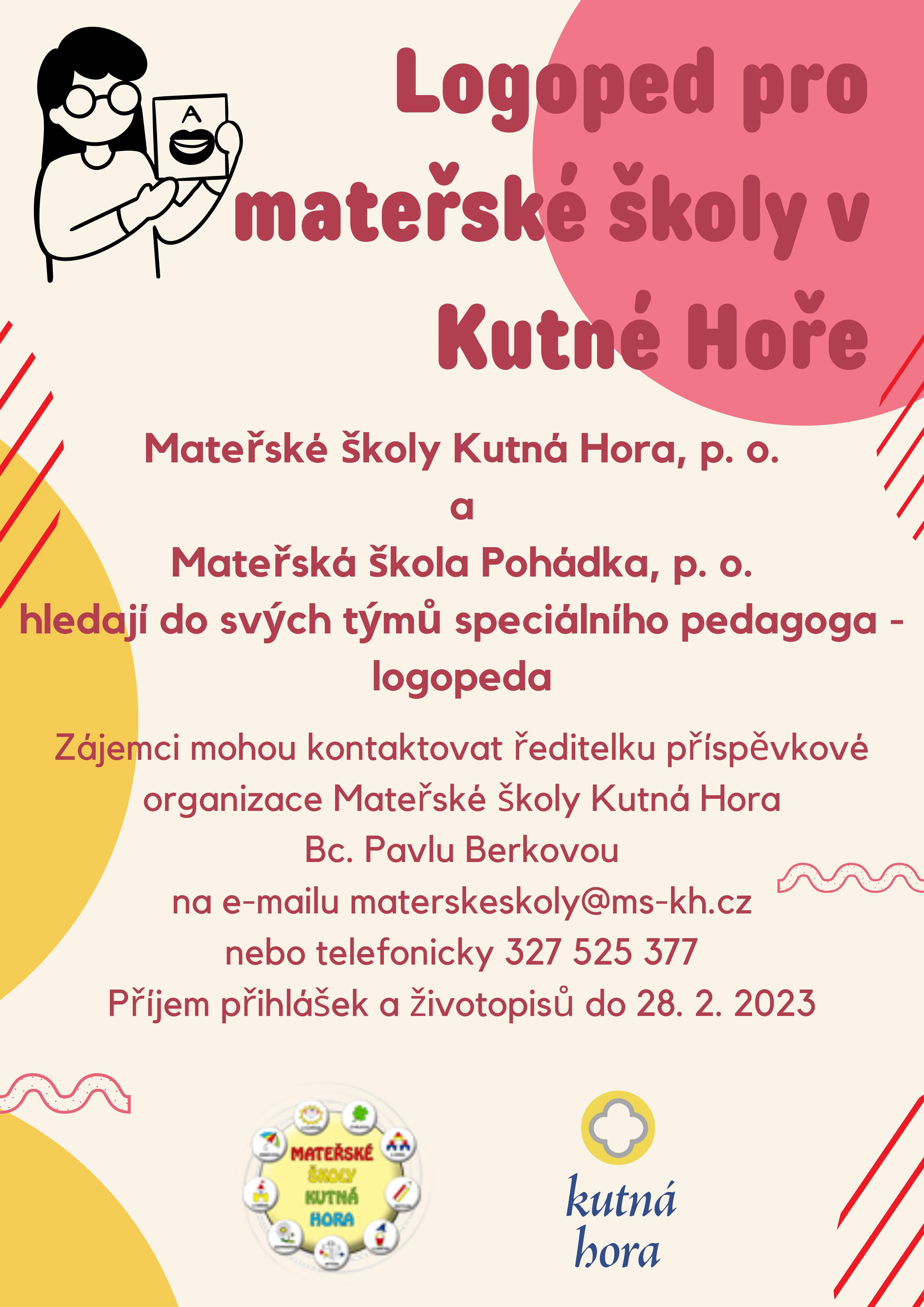 Mateřské školy Kutná Hora hledají logopeda