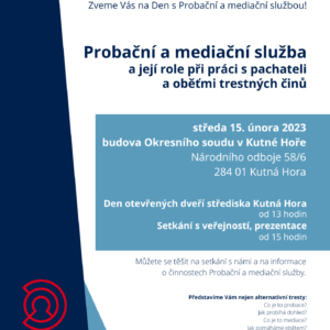 Kutnohorské středisko probační a mediační služby zve veřejnost na den otevřených dveří a prezentaci činnosti