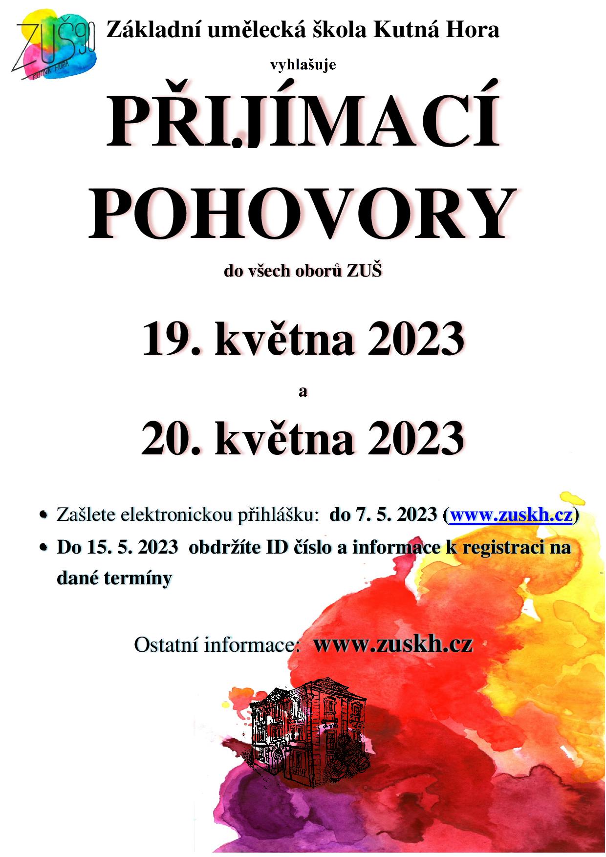 Příjem přihlášek k přijímacím pohovorům do ZUŠ Kutná Hora je do 7. května, pohovory se uskuteční 19. a 20. května