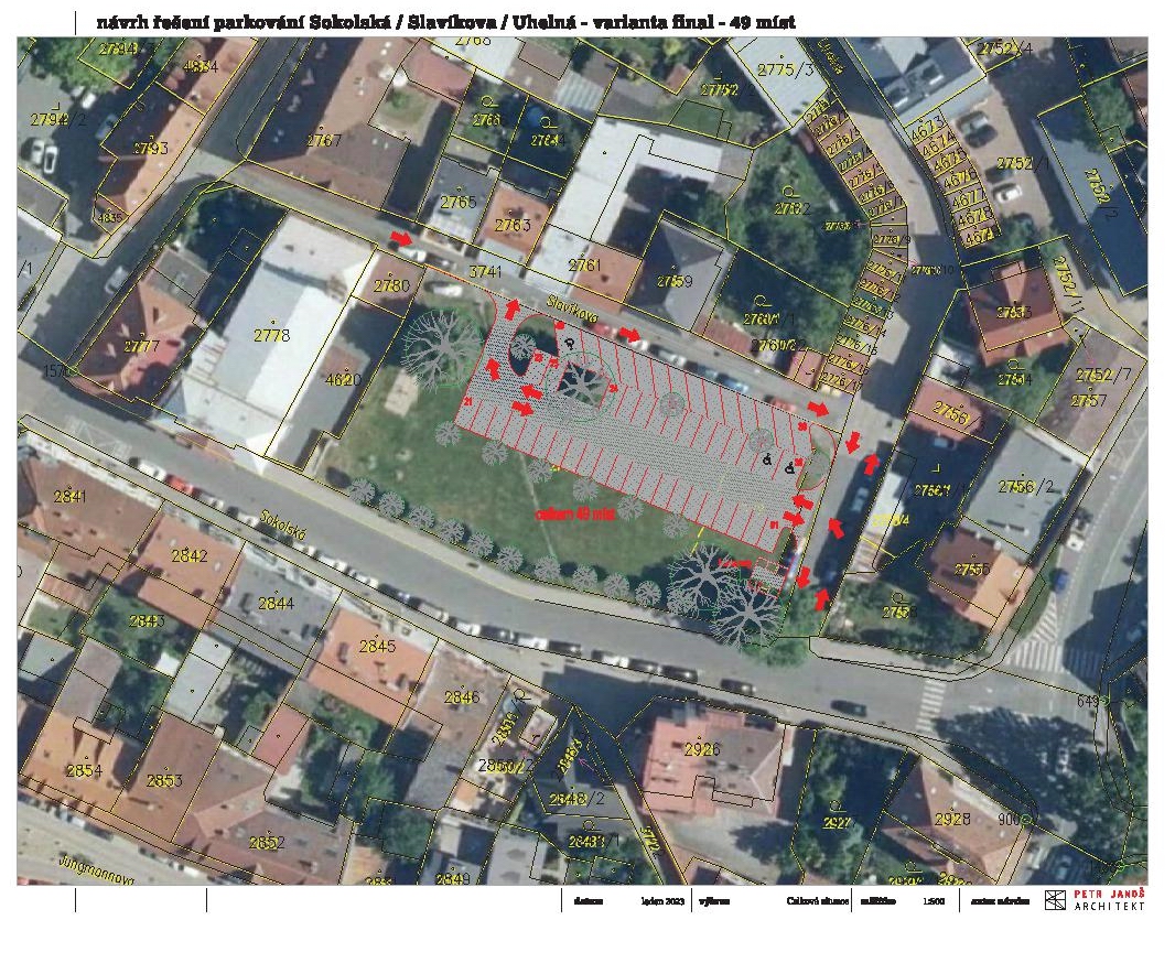 Navrhované parkoviště v Uhelné ulici řeší 49 parkovacích míst