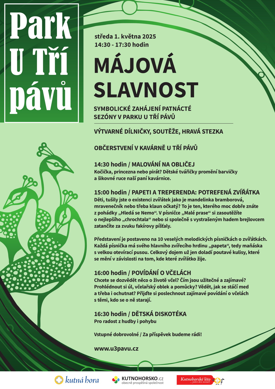 Májová slavnost symbolicky zahájí patnáctou sezonu v parku U Tří pávů