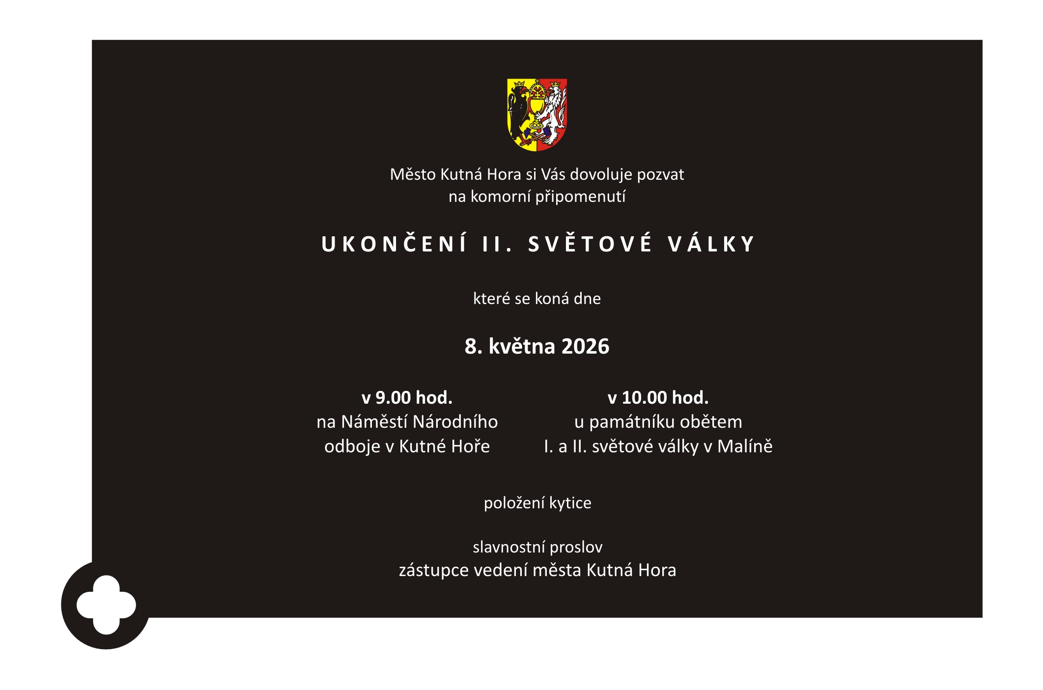 Pozvánka: Připomínka konce II. světové války a uctění památky obětí se uskuteční 8. května v Kutné Hoře
