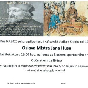 Připomenutí Kaňkovské tradice a oslava Mistra Jana Husa v pondělí 6. července od 19 hodin
